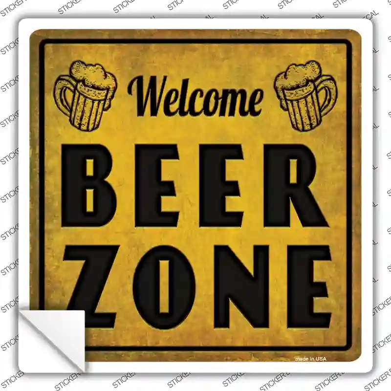 SQ-477s-L Welcome Beer Zone Novelty Square Sticker Decal - Large