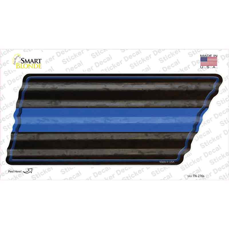 TN-276s-M Thin Blue Line Novelty Corrugated Tennessee Shape Sticker Decal - Medium