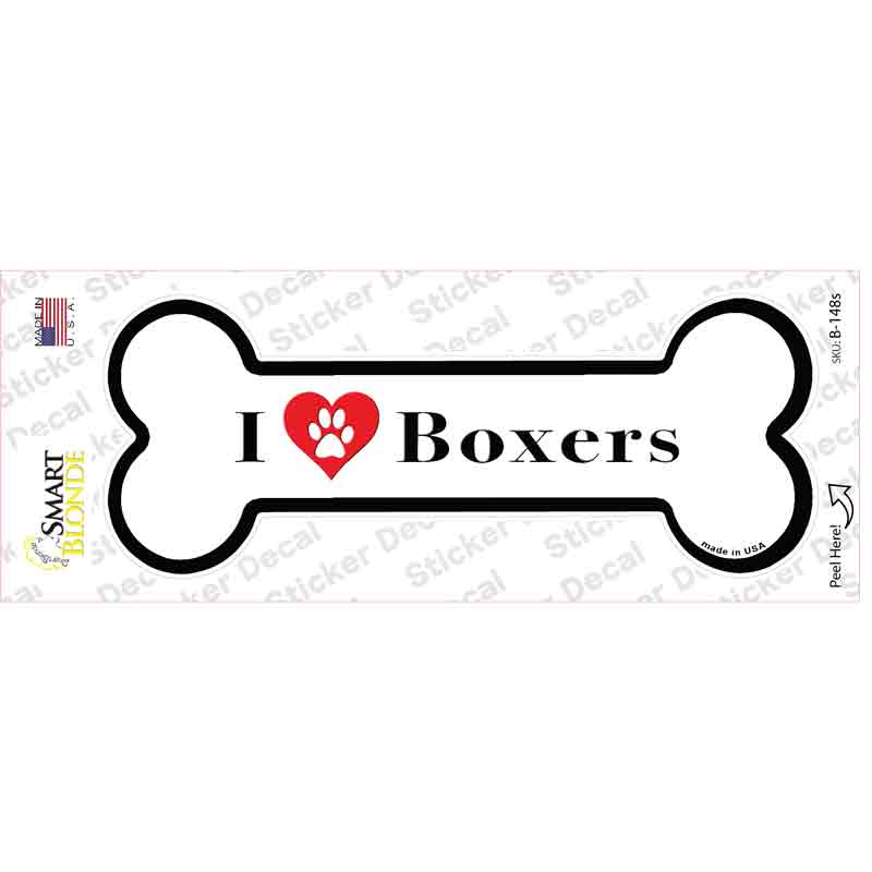 B-148s-M I Love Boxers Novelty Bone Sticker Decal - Medium