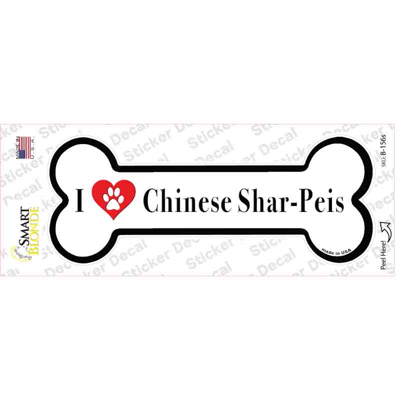 B-156s-M I Love Chinese Sharpeis Novelty Bone Sticker Decal - Medium