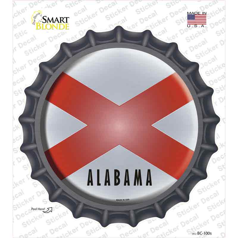 BC-100s-M Alabama State Flag Novelty Bottle Cap Sticker Decal - Medium