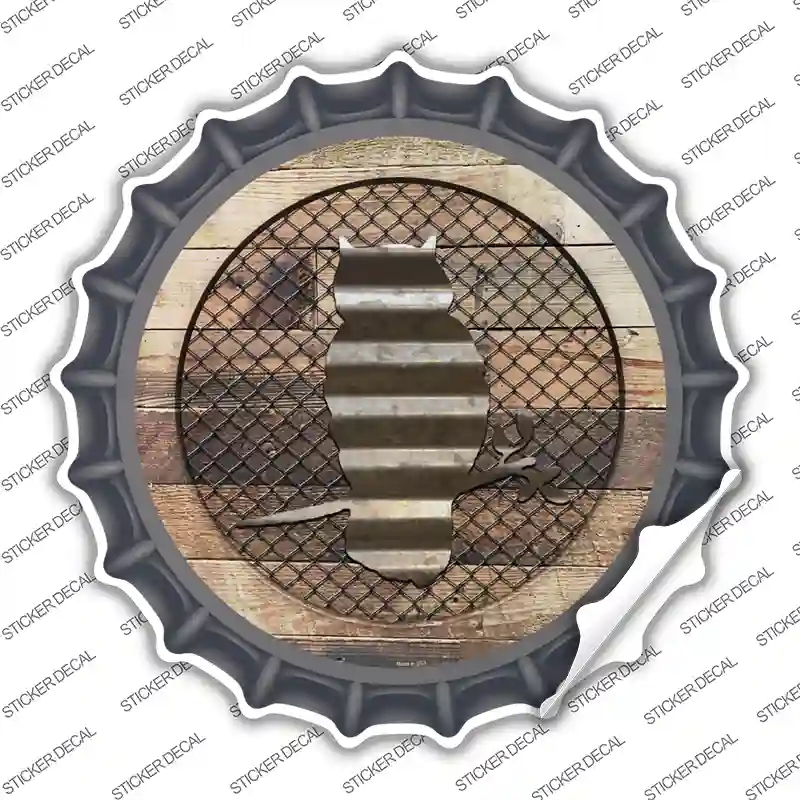 BC-1029s-S Owl on Wood Novelty Bottle Cap Sticker Decal - Small