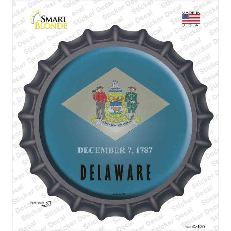 BC-107s-M Delaware State Flag Novelty Bottle Cap Sticker Decal - Medium