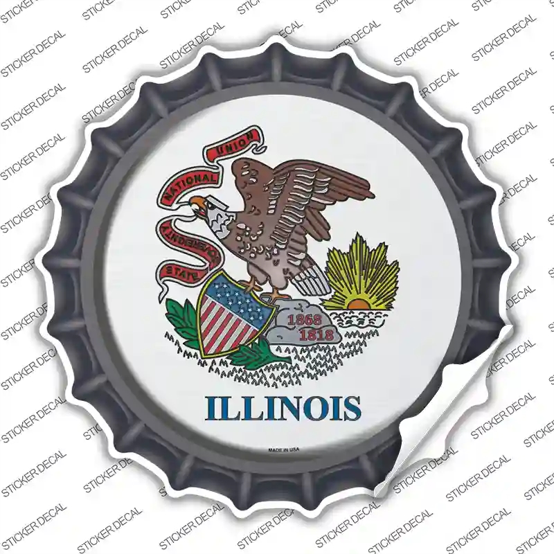 BC-112s-L Illinois State Flag Novelty Bottle Cap Sticker Decal - Large
