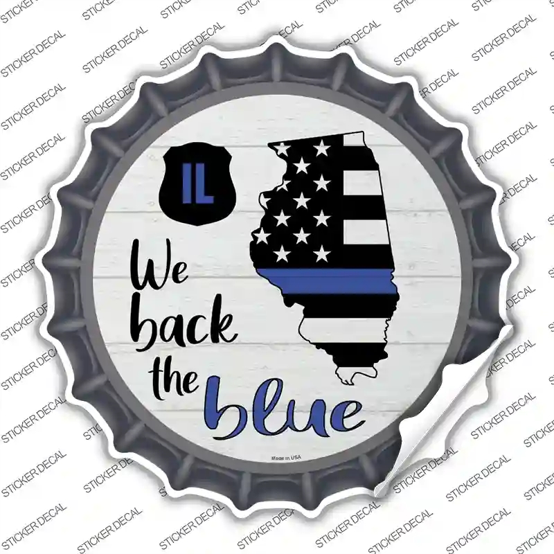 BC-1242s-S Illinois Back the Blue Novelty Bottle Cap Sticker Decal - Small