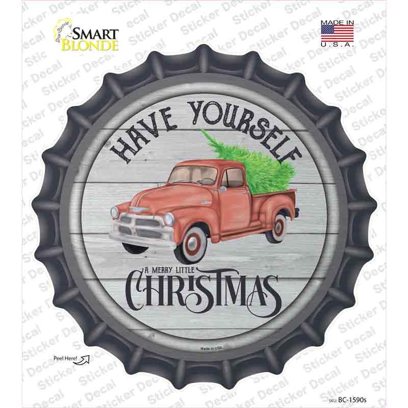 BC-1590s-M Merry Little Christmas Novelty Bottle Cap Sticker Decal - Medium