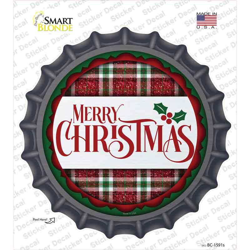 BC-1591s-M Merry Christmas Red & Green Novelty Bottle Cap Sticker Decal - Medium