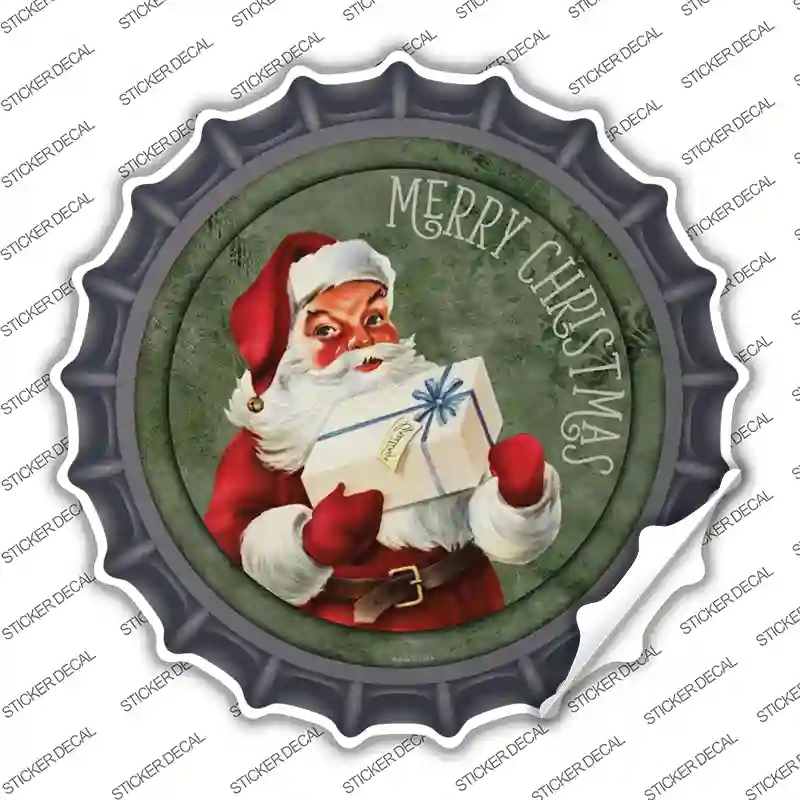 BC-1600s-L Merry Christmas with Present Novelty Bottle Cap Sticker Decal - Large