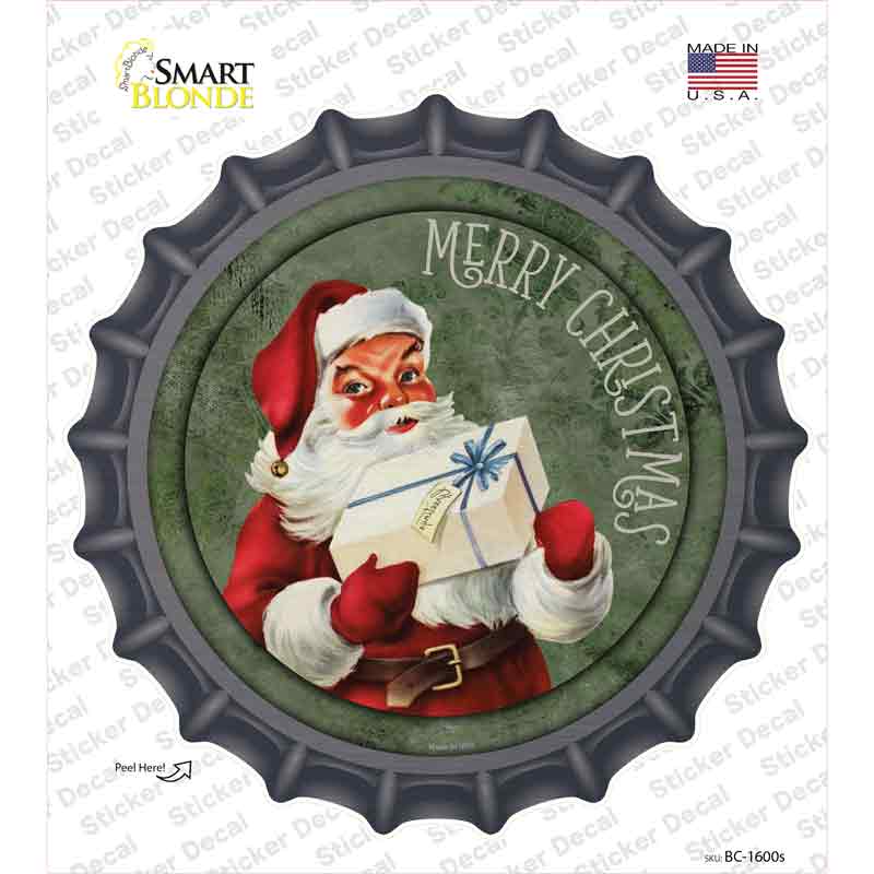BC-1600s-M Merry Christmas with Present Novelty Bottle Cap Sticker Decal - Medium