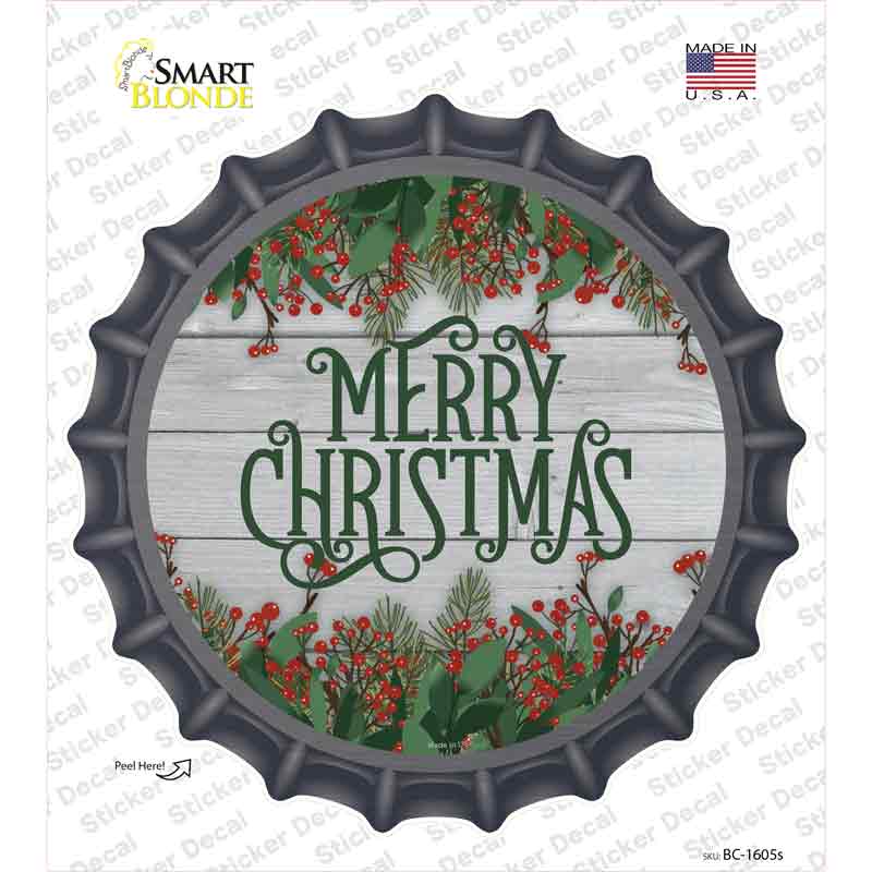 BC-1605s-M Merry Christmas Green Novelty Bottle Cap Sticker Decal - Medium