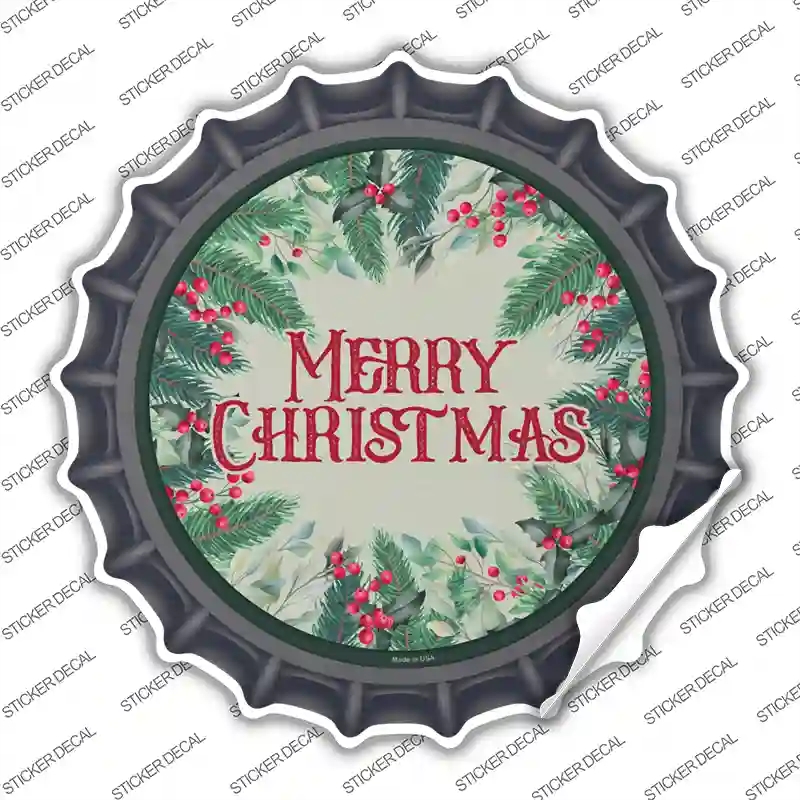 BC-1606s-S Merry Christmas Red Berries Novelty Bottle Cap Sticker Decal - Small