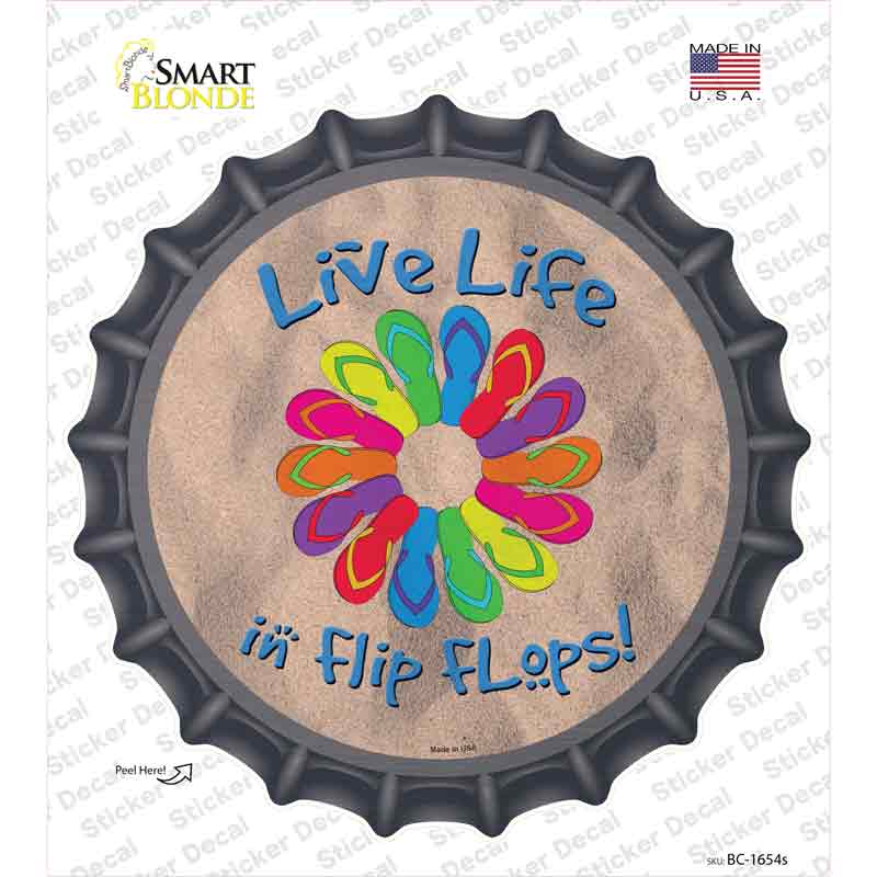 BC-1654s-M Live Life in Flip Flops Novelty Bottle Cap Sticker Decal - Medium