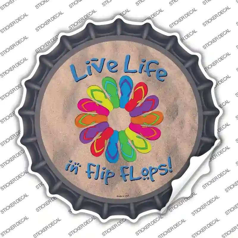 BC-1654s-S Live Life in Flip Flops Novelty Bottle Cap Sticker Decal - Small