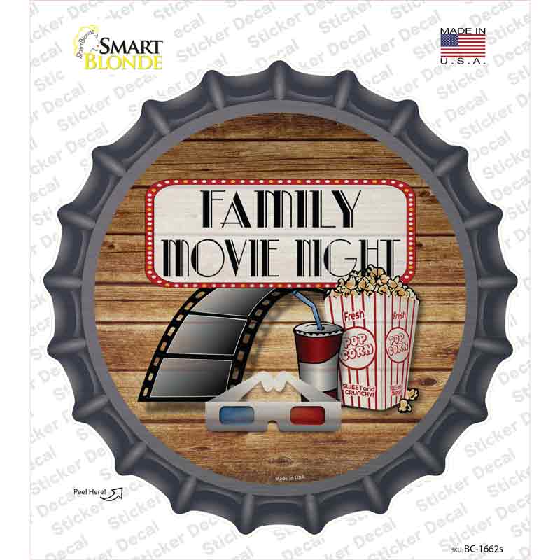 BC-1662s-M Family Movie Night Novelty Bottle Cap Sticker Decal - Medium