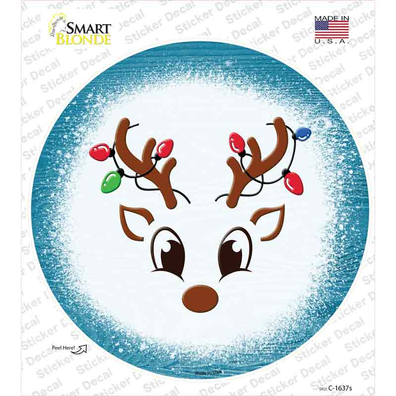C-1637s-M Blue Reindeer Face Novelty Circle Sticker Decal - Medium
