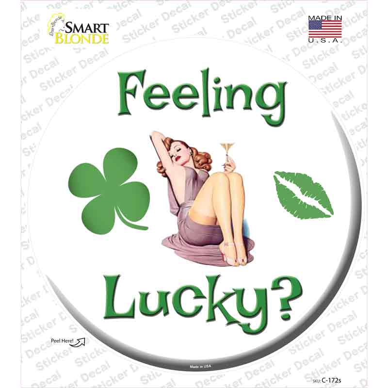 C-172s-M Feeling Lucky Novelty Circle Sticker Decal - Medium