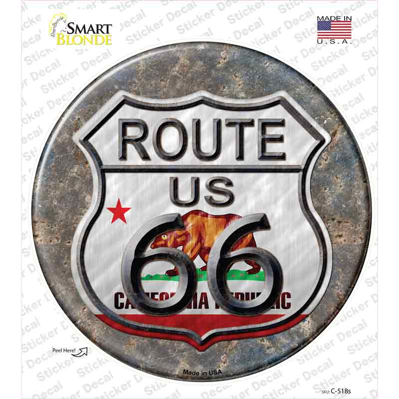 C-518s-M California Route 66 Novelty Circle Sticker Decal - Medium