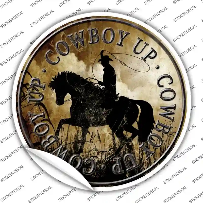 C-552s-L Cowboy Up Novelty Circle Sticker Decal - Large