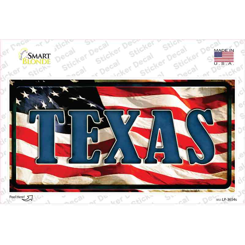 LP-3654s-M Texas on American Flag Novelty Sticker Decal - Medium
