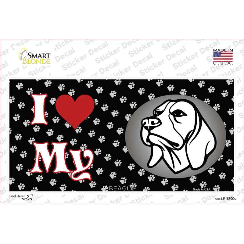 LP-3890s-M I Love My Beagle Dog Novelty Sticker Decal - Medium