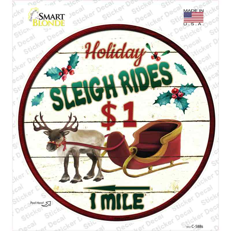 C-588s-M Sleigh Rides Novelty Circle Sticker Decal - Medium
