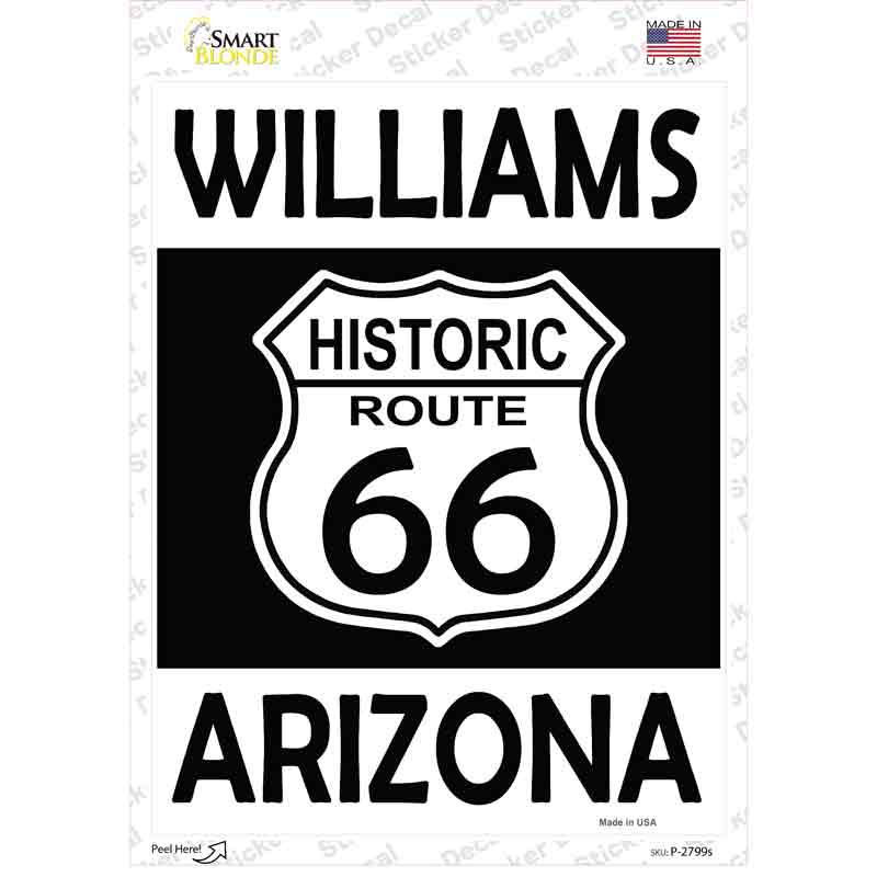 P-2799s-M Williams Arizona Historic Route 66 Novelty Rectangle Sticker Decal - Medium