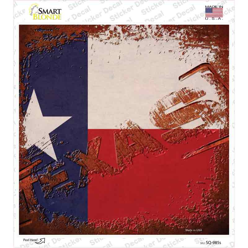 SQ-985s-M Texas Rusty Stamped Novelty Square Sticker Decal - Medium