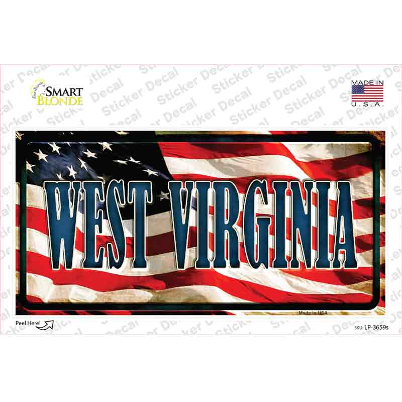 LP-3659s-M West Virginia on American Flag Novelty Sticker Decal - Medium