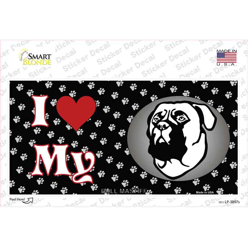 LP-3897s-M I Love My Bull Mastiff Novelty Sticker Decal - Medium