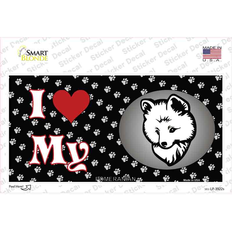 LP-3922s-M I Love My Pomeranian Novelty Sticker Decal - Medium