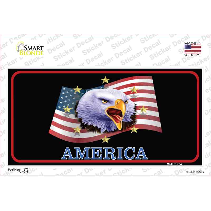 LP-4051s-M Waving Flag Bald Eagle Black Novelty Sticker Decal - Medium
