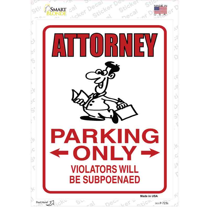 P-723s-M Attorney Parking Novelty Rectangle Sticker Decal - Medium