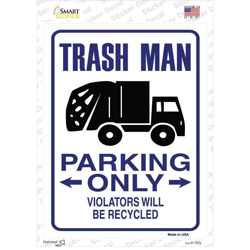 P-731s-M Trash Man Parking Novelty Rectangle Sticker Decal - Medium