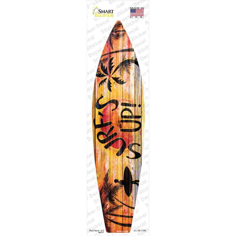 SB-154s-M Surfs Up with Surfer Novelty Surfboard Sticker Decal - Medium
