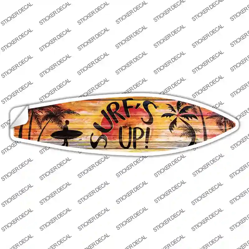 SB-154s-S Surfs Up with Surfer Novelty Surfboard Sticker Decal - Small