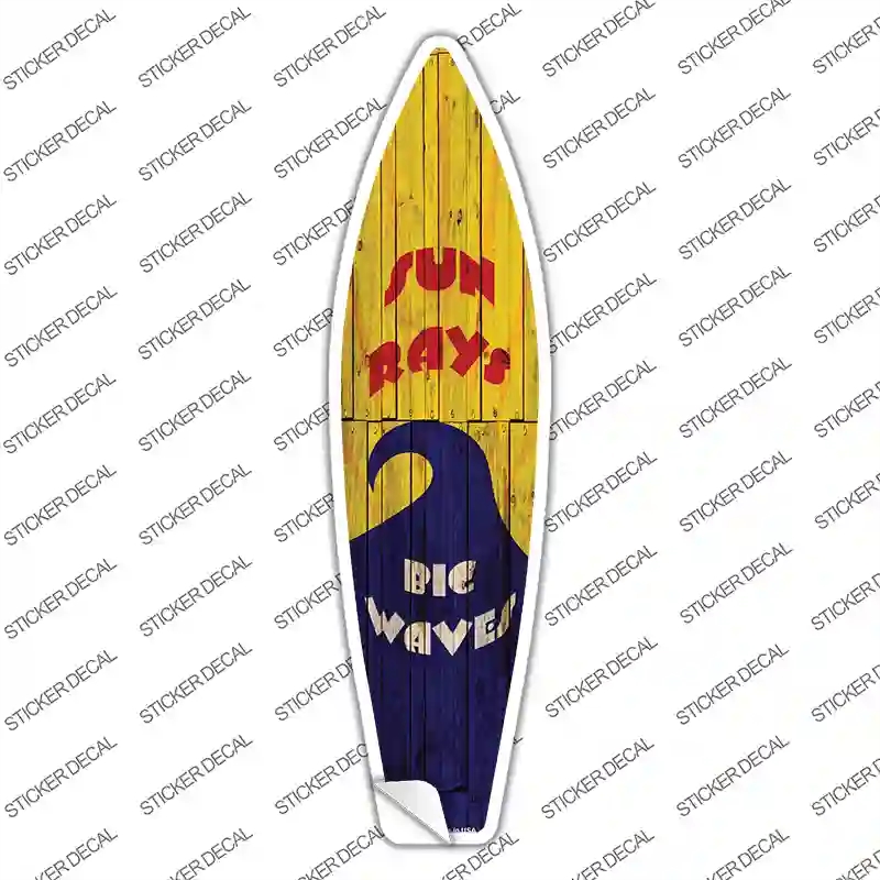 SB-155s-S Sun Rays Big Waves Novelty Surfboard Sticker Decal - Small