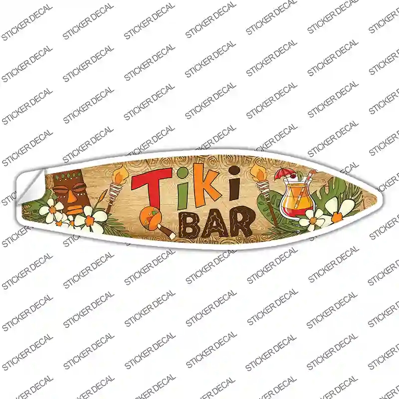 SB-222s-S Tiki Bar with Torches Novelty Surfboard Sticker Decal - Small