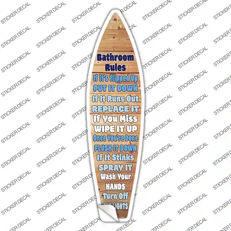 SB-300s-L Bathroom Rules Novelty Surfboard Sticker Decal - Large