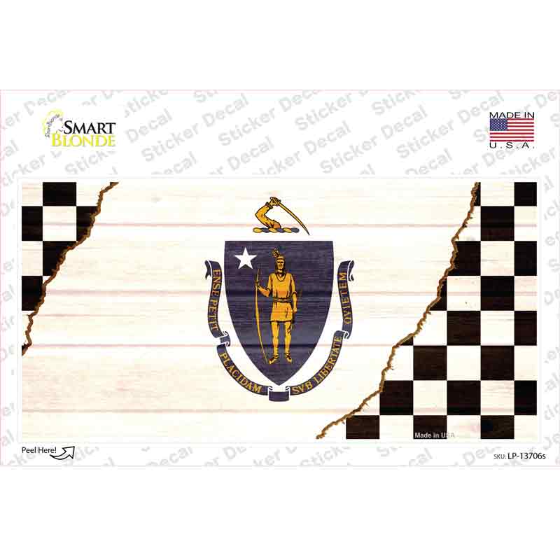 LP-13706s-M Massachusetts Racing Flag Novelty Sticker Decal - Medium