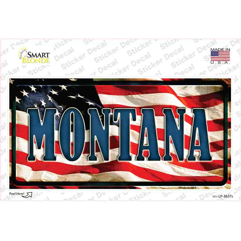 LP-3637s-M Montana on American Flag Novelty Sticker Decal - Medium