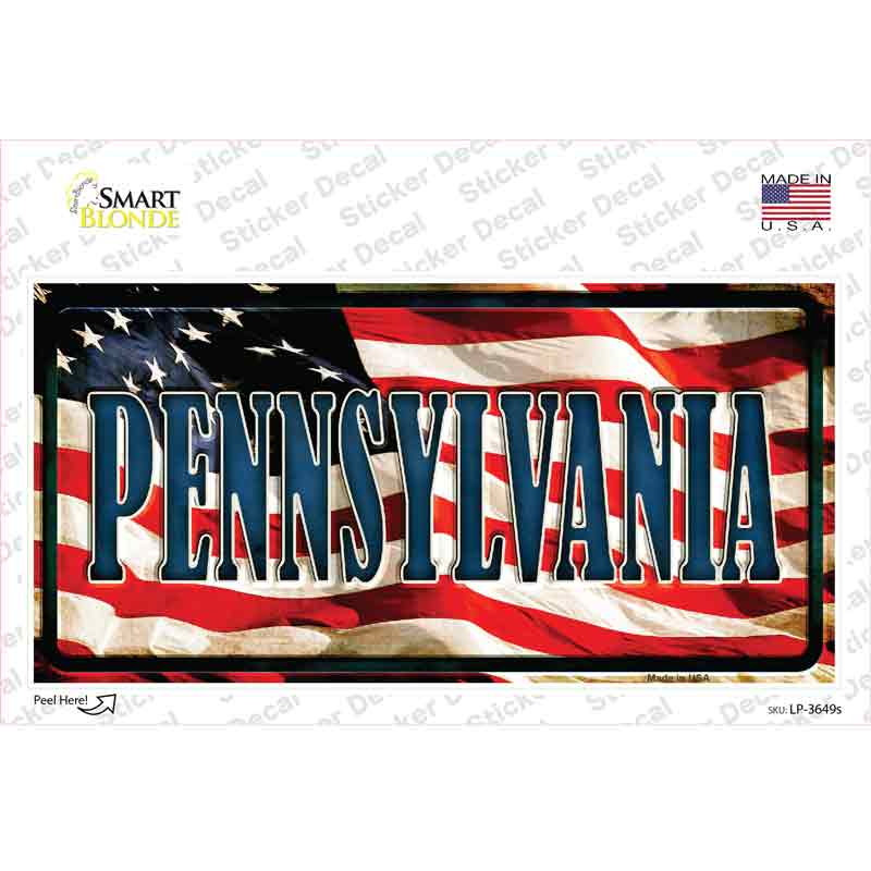 LP-3649s-M Pennsylvania on American Flag Novelty Sticker Decal - Medium