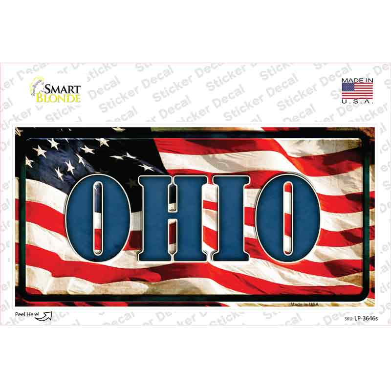 LP-3646s-M Ohio on American Flag Novelty Sticker Decal - Medium