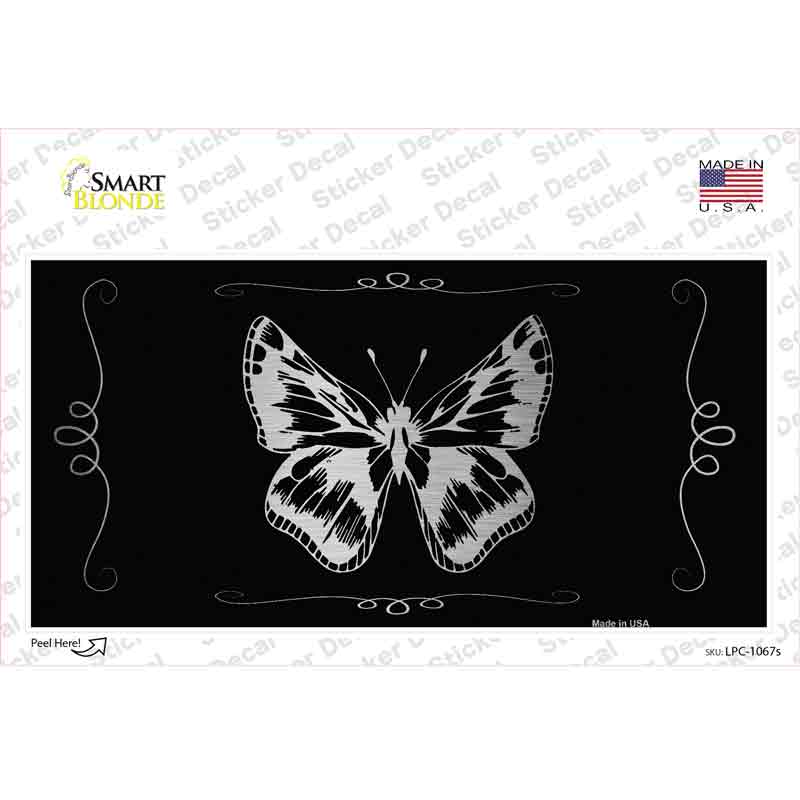LPC-1067s-M Butterfly Black Brushed Chrome Novelty Sticker Decal - Medium