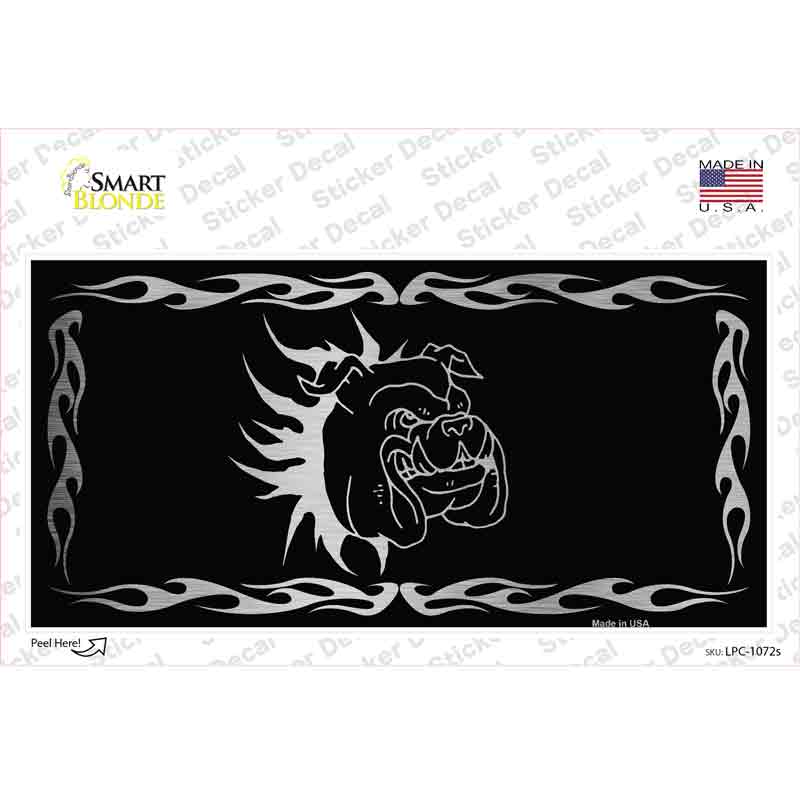 LPC-1072s-M Dog in Flames Black Brushed Chrome Novelty Sticker Decal - Medium