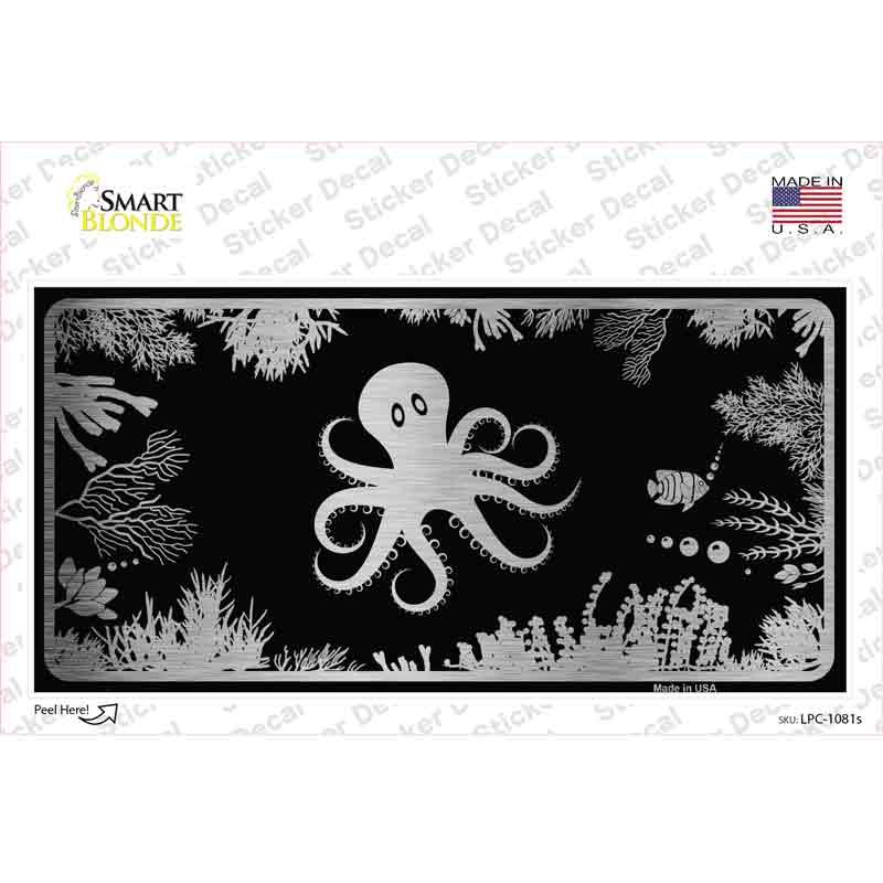 LPC-1081s-M Octopus Black Brushed Chrome Novelty Sticker Decal - Medium