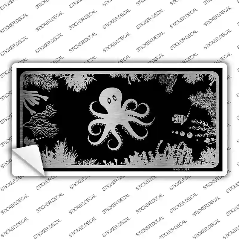 LPC-1081s-XL Octopus Black Brushed Chrome Novelty Sticker Decal - Extra Large