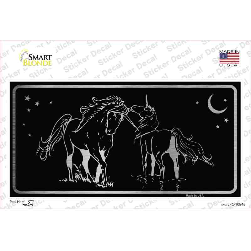 LPC-1084s-M Unicorns Black Brushed Chrome Novelty Sticker Decal - Medium