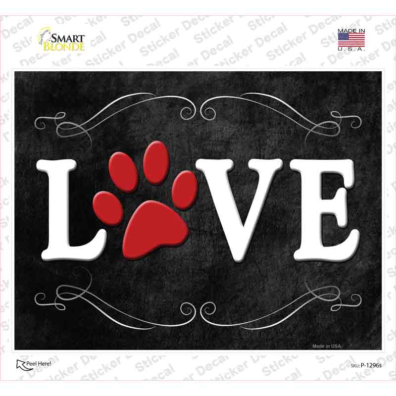 P-1296s-M Love Paw Novelty Rectangle Sticker Decal - Medium