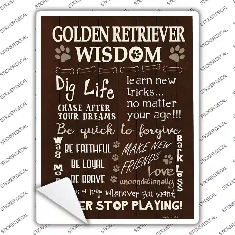 P-1563s-L Golden Retriever Wisdom Novelty Rectangle Sticker Decal - Large