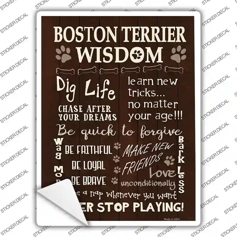 P-1564s-S Boston Terrier Wisdom Novelty Rectangle Sticker Decal - Small